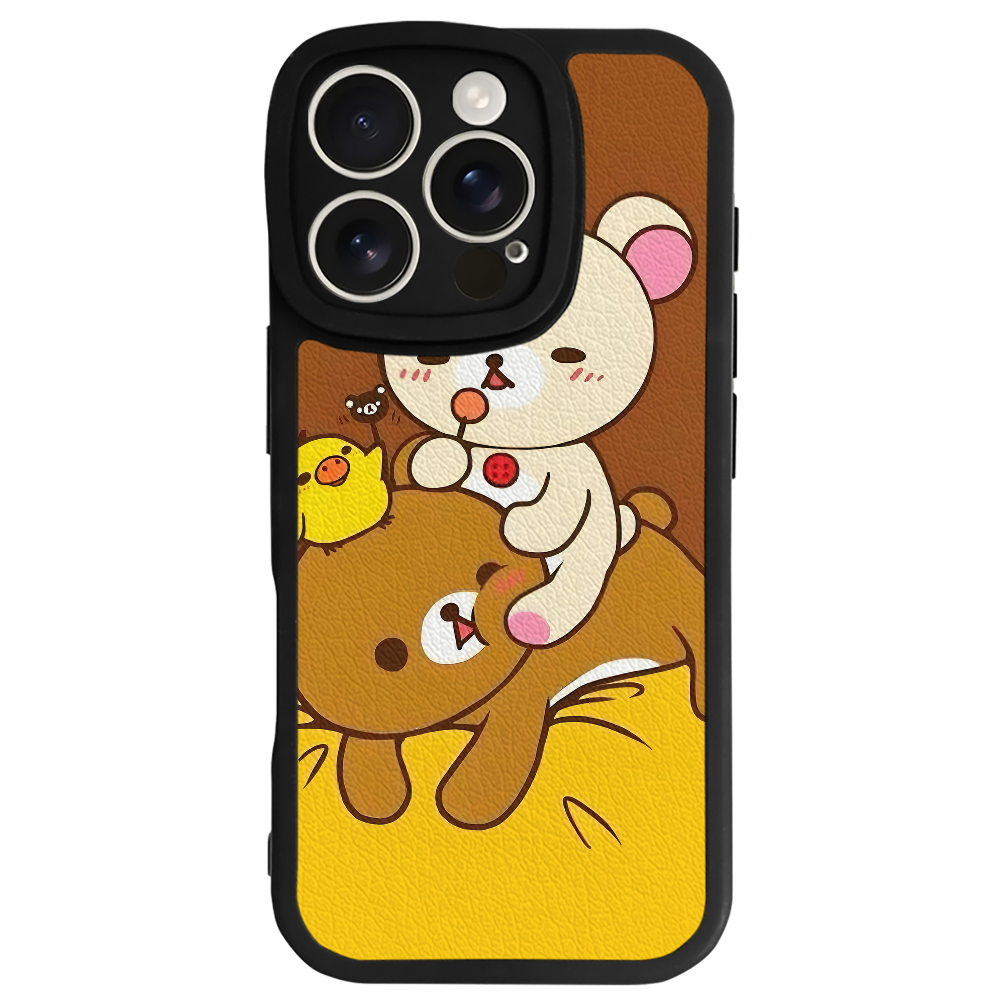 （画像用） リラックマ リラックマ キイロイトリ Rilakkuma Korilakkuma Kiiroitori 【iPhone 16シリーズ対応】シリコンスマホケース（レザー調） 材質：シリコン